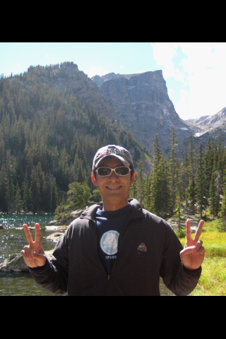 Hiking by a mountain lake in Colorado